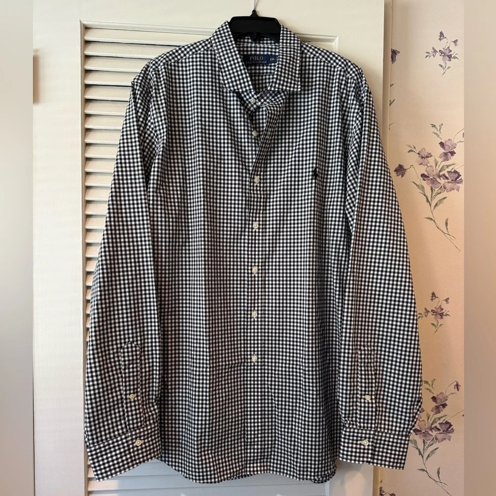 NWOT Polo Ralph Lauren Black and White Checker Button Down in XXL - Picture 1 of 8